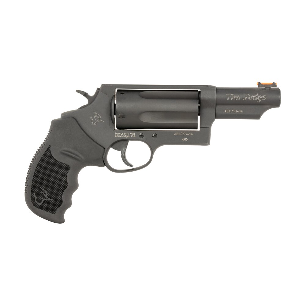 taurus 24410p31t judge t.o.r.o. compact frame 45 colt (long colt)/410 gauge 5 3" matte black oxide steel barrel, cylinder & steel frame, black rubber grip, transfer bar safety, exposed hammer Taurus 24410P31T Judge T.O.R.O. Compact Frame 45 Colt (Long Colt)/410 Gauge 5 3" Matte Black Sports South item 159343