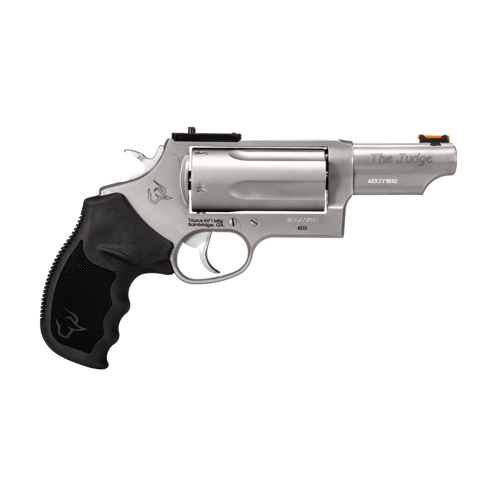 taurus 24410p39mag judge t.o.r.o magnum compact frame 45 colt (long colt)/410 gauge 5rd 3" matte stainless steel barrel, cylinder & frame, black rubber grip, transfer bar safety, exposed hammer Taurus 24410P39MAG Judge T.O.R.O Magnum Compact Frame 45 Colt (Long Colt)/410 Gauge 5rd 3" Sports South item 159344