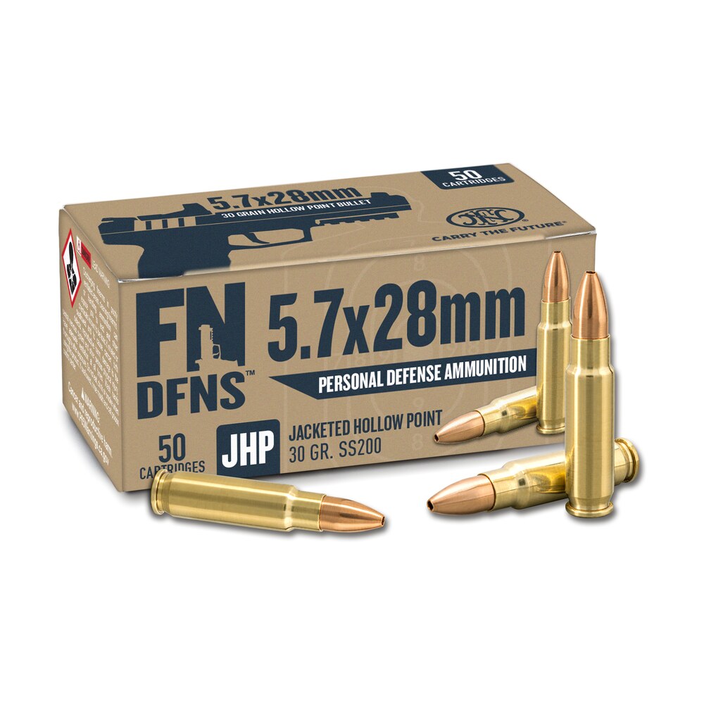 fn 10700030 dfns 5.7x28mm 30gr jacketed hollow point 50 per box/10 case FN 10700030 DFNS 5.7x28mm 30gr Jacketed Hollow Point 50 Per Box/10 Case Sports South item 159499