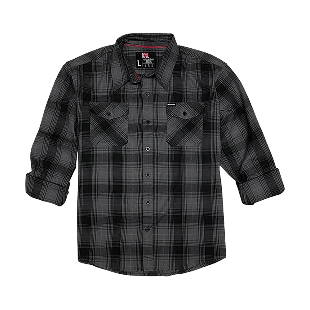 hornady gear 32223 flannel shirt large gray/black, cotton/polyester, relaxed fit button up Hornady Gear 32223 Flannel Shirt Large Gray/Black, Cotton/Polyester, Relaxed Sports South item 159692