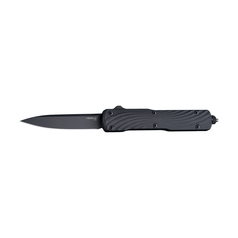 hogue counterstrike 3.35" otf drop point plain black pvd cpm 20v ss blade, aluminum/g10 aluminum handle Hogue Counterstrike 3.35" OTF Drop Point Plain Black PVD CPM 20V SS Blade, Aluminum/G10 Sports South item 159733