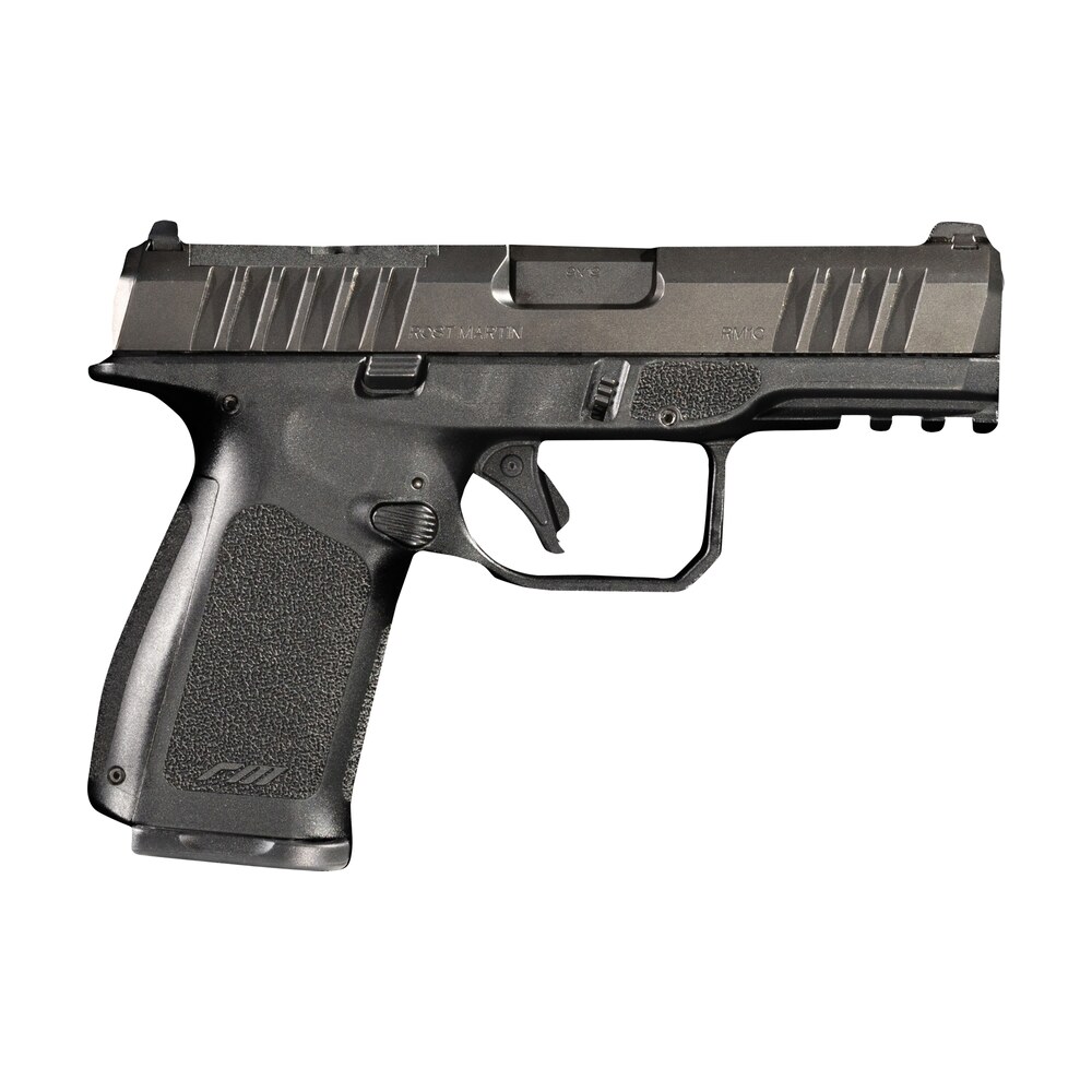 rost martin rm1cblkosp rm1c 9mm luger 17+1 4" black match grade barrel, black tenifer optic ready/serrated steel slide, black polymer frame w/picatinny rail, textured grip, ambidextrous Rost Martin RM1CBLKOSP RM1C 9mm Luger 17+1 4" Black Match Grade Sports South item 159871