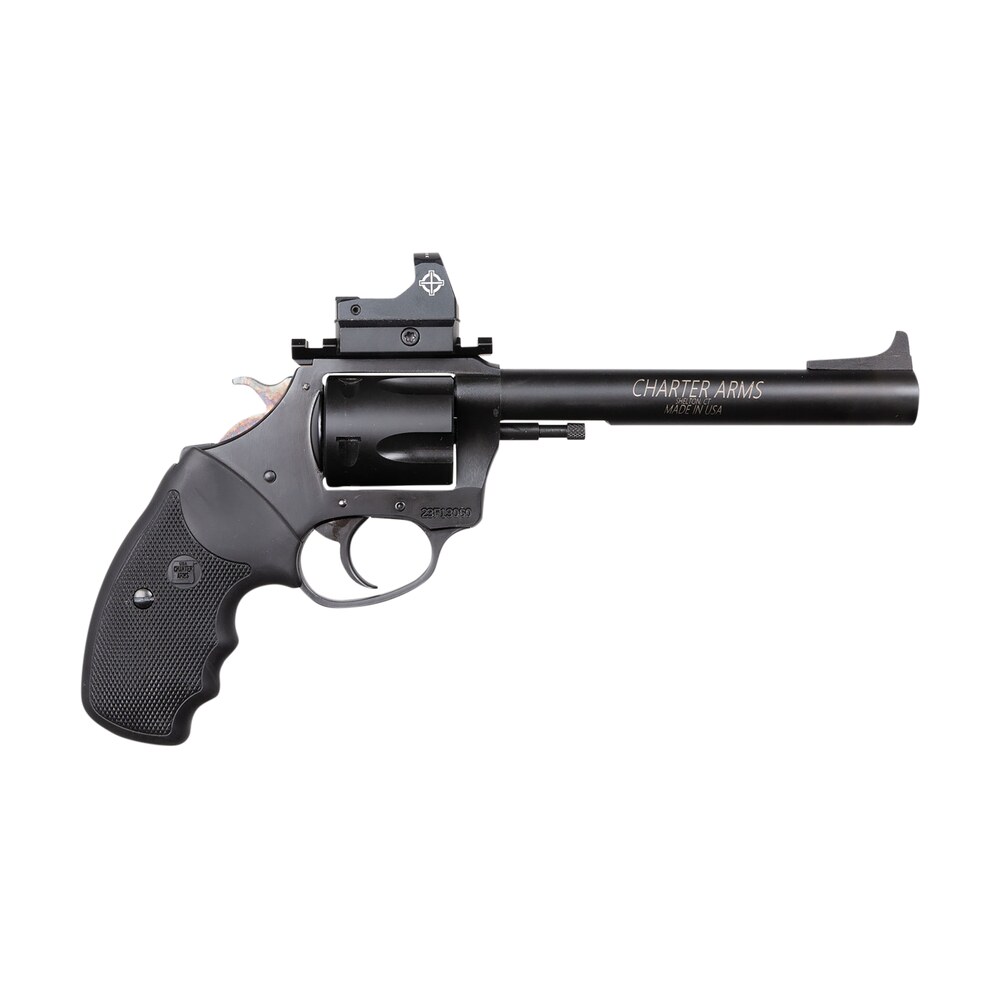 charter arms 64465 mastiff target large frame 44 special 5 shot, 6" black nitride stainless steel barrel, cylinder & frame, black rubber grip, sightmark micro optic, exposed hammer Charter Arms 64465 Mastiff Target Large Frame 44 Special 5 Shot, 6" Black Nitride Stainless Sports South item 159976