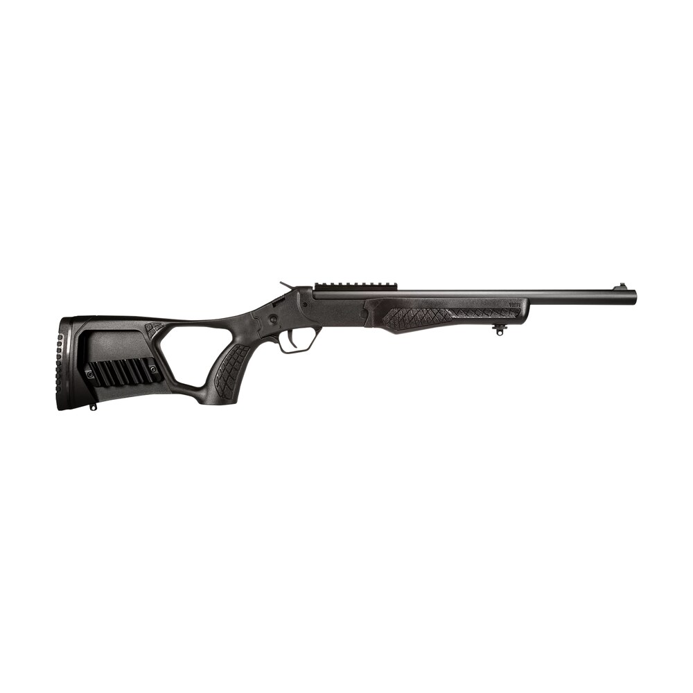 rossi ssps45 bk tuffy single shot 45 colt (lc)/410 gauge (3" chamber) 1rd 16.50", black, thumbhole pistol grip stock with shell holder, overmolded grip, front iron sight, optics mount Rossi SSPS45-BK Tuffy Single Shot 45 Colt (LC)/410 Gauge (3" Chamber) 1rd 16.50", Black, Sports South item 160018
