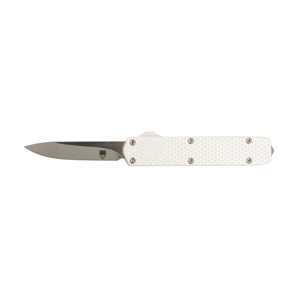 cobratec knives mnsilmgen2dns mini mamba gen ii 2.25" otf plain stonewashed d2 steel blade, 3.38" silver textured anodized aluminum handle, features glass breaker, includes pocket clip CobraTec Knives MNSILMGEN2DNS Mini Mamba Gen II 2.25" OTF Plain Stonewashed D2 Steel Blade, Sports South item 160122