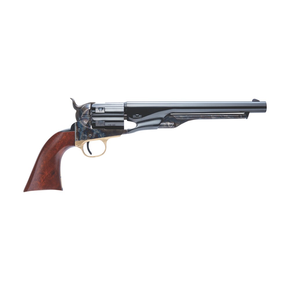 cimarron ca041 1860 army .44 cal 6 shot, 8" blued round steel barrel, blued engraved/fluted cylinder, color case hardened steel frame, smooth walnut grip, exposed hammer Cimarron CA041 1860 Army .44 Cal 6 Shot, 8" Blued Round Steel Sports South item 160550
