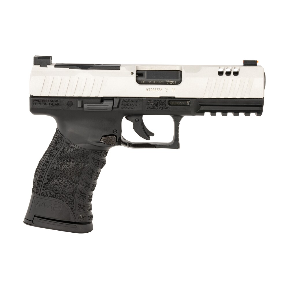 walther arms 5220306 wmp full size frame 22 wmr 15+1 4.50" stainless steel barrel, silver serrated aluminum slide, black polymer frame w/picatinny rail Walther Arms 5220306 WMP Full Size Frame 22 WMR 15+1 4.50" Stainless Steel Sports South item 160895