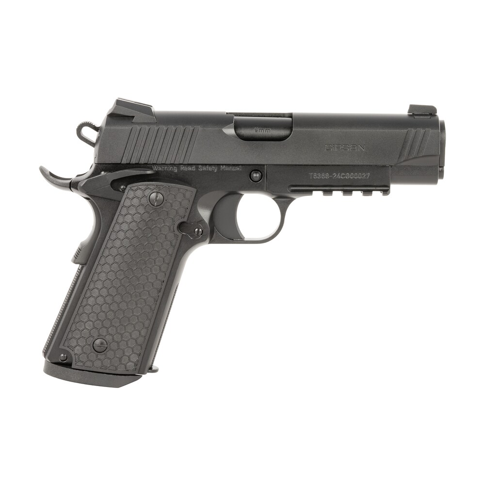 girsan 392070 mc1911 c untouchable compact frame 45 acp 8+1 4.40" black steel barrel, black serrated steel slide & frame w/beavertail & picatinny rail, black polymer grip Girsan 392070 MC1911 C Untouchable Compact Frame 45 ACP 8+1 4.40" Black Steel Sports South item 160991