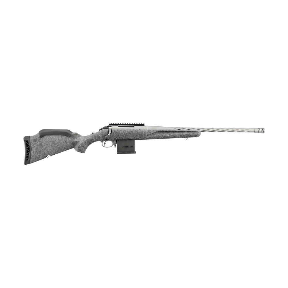 ruger 46908 american ii full size 204 ruger 10+1 20" gun metal gray cerakote spiral fluted threaded barrel & alloy steel receiver w/picatinny rail, gray splatter adj lop synthetic stock Ruger 46908 American II Full Size 204 Ruger 10+1 20" Gun Metal Gray Cerakote Spiral Fluted Sports South item 161083