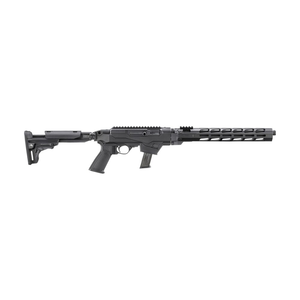 ruger 19140 pc carbine 9mm luger 17+1 16.12" threaded/fluted barrel, black, reversible folding stock, m lok handguard, optics mount Ruger 19140 PC Carbine 9mm Luger 17+1 16.12" Threaded/Fluted Sports South item 161156