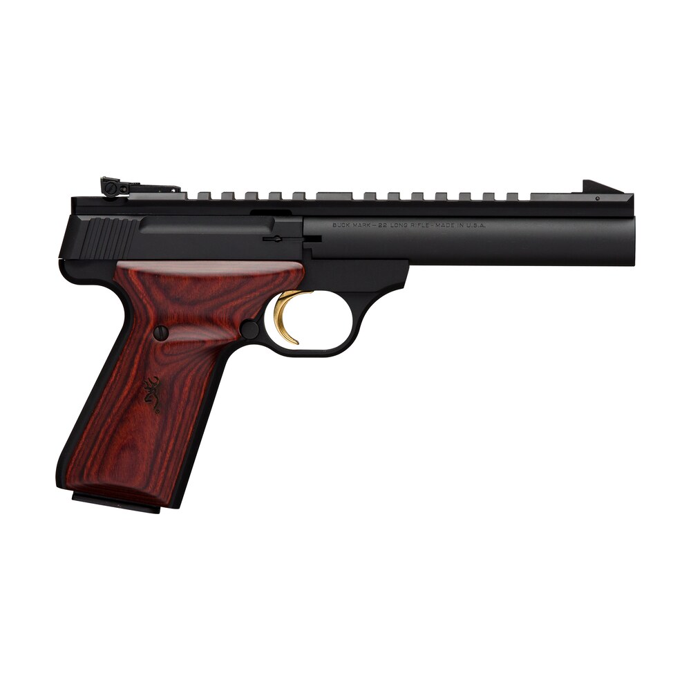 browning 051528490 buck mark field target 22 lr 10+1 5.50" matte blued heavy bull barrel, matte black serrated w/picatinny rail slide & aluminum frame w/laminate cocobolo target grip Browning 051528490 Buck Mark Field Target 22 LR 10+1 5.50" Matte Blued Heavy Bull Sports South item 161374