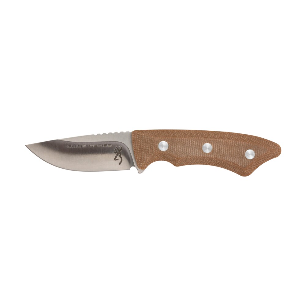browning 3220498b guide series small 3" fixed drop point plain brown satin sandvik 14c28n ss blade, brown micarta handle Browning 3220498B Guide Series Small 3" Fixed Drop Point Plain Brown Satin Sandvik 14C28N SS Sports South item 161415