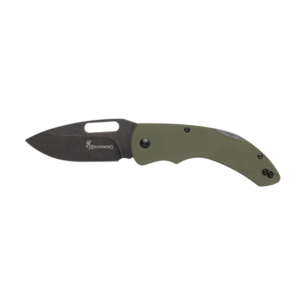 browning 3220506 hidden hollow edc large 3" folding drop point plain black oxide stonewashed d2 steel blade, od green g10 handle Browning 3220506 Hidden Hollow EDC Large 3" Folding Drop Point Plain Black Oxide Stonewashed D2 Sports South item 161422