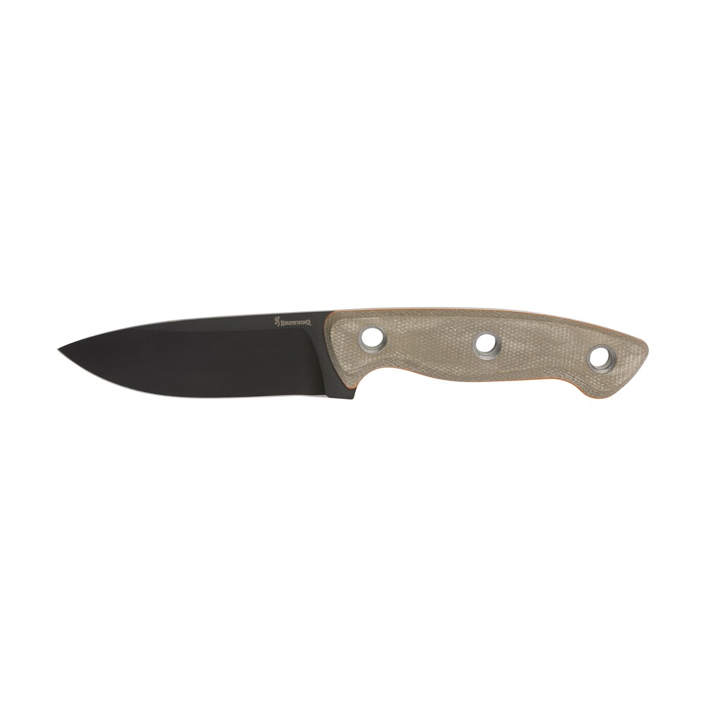 browning 3220508b desolation small 3.75" fixed modified drop point plain black powder coated 440c ss blade, tan micarta laminate handle Browning 3220508B Desolation Small 3.75" Fixed Modified Drop Point Plain Black Powder Coated Sports South item 161425