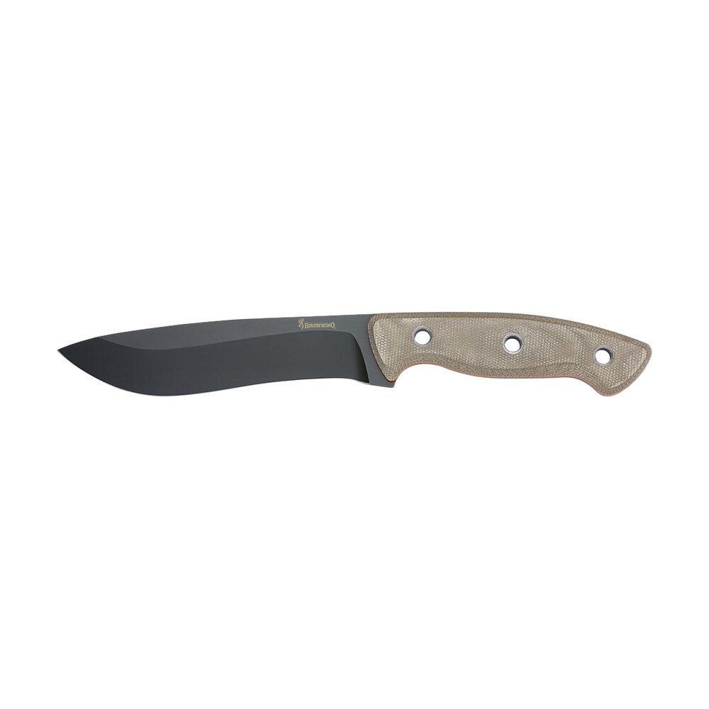 browning 3220517b desolation large 6" fixed drop point plain black powder coated 440c ss blade, tan micarta laminate handle Browning 3220517B Desolation Large 6" Fixed Drop Point Plain Black Powder Coated 440C SS Blade, Sports South item 161432