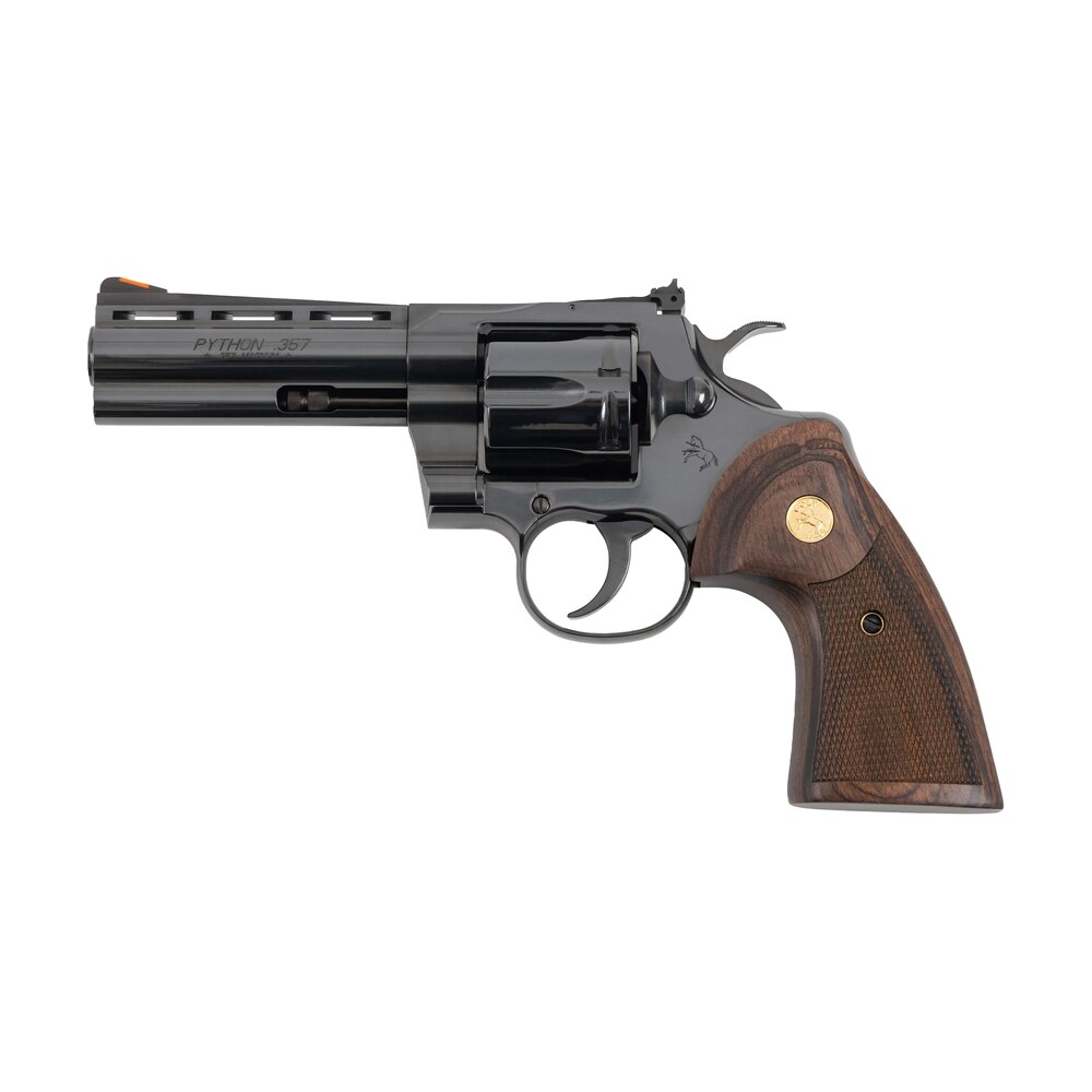 colt mfg pythonbp4wts python target 357 mag/38 special 6 shot 4.25" matte black carbon steel recessed target vent rib barrel, cylinder & frame, walnut w/medallion grip, exposed hammer Colt Mfg PYTHONBP4WTS Python Target 357 Mag/38 Special 6 Shot 4.25" Matte Black Carbon Steel Sports South item 161495