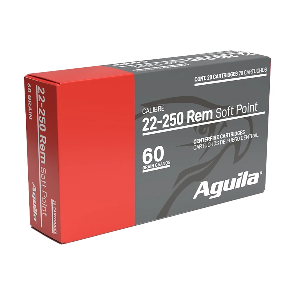 aguila 8338ag 22 250rem 60gr interlock boat tail soft point 20 per box/10 case Aguila 8338AG 22-250Rem 60gr InterLock Boat Tail Soft Point 20 Per Box/10 Case Sports South item 161530