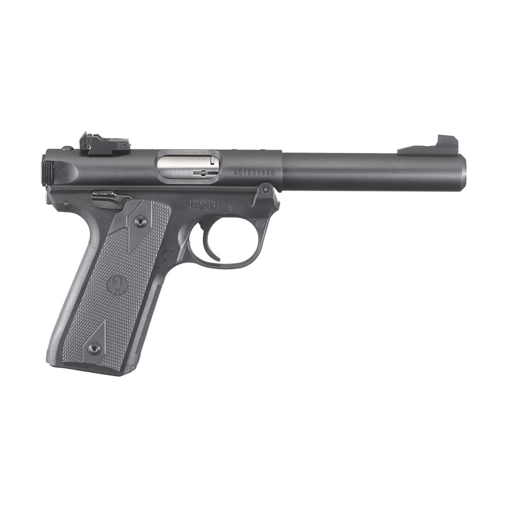 ruger mark iv 22/45 22 lr 10+1, 5.50" stainless bull barrel, blued drilled & tapped steel receiver & polymer frame, black checkered polymer grip ambidextrous Ruger Mark IV 22/45 22 LR 10+1, 5.50" Stainless Bull Sports South item 161596