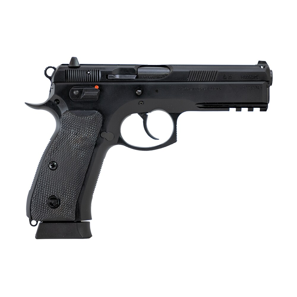 cz usa 89352 75 sp 01 full size frame 9mm luger 19+1 4.60" black steel barrel, black steel serrated slide, black polycoat steel frame w/beavertail & picatinny rail, black rubber grip, right hand CZ-USA 89352 75 SP-01 Full Size Frame 9mm Luger 19+1 4.60" Black Steel Sports South item 162001