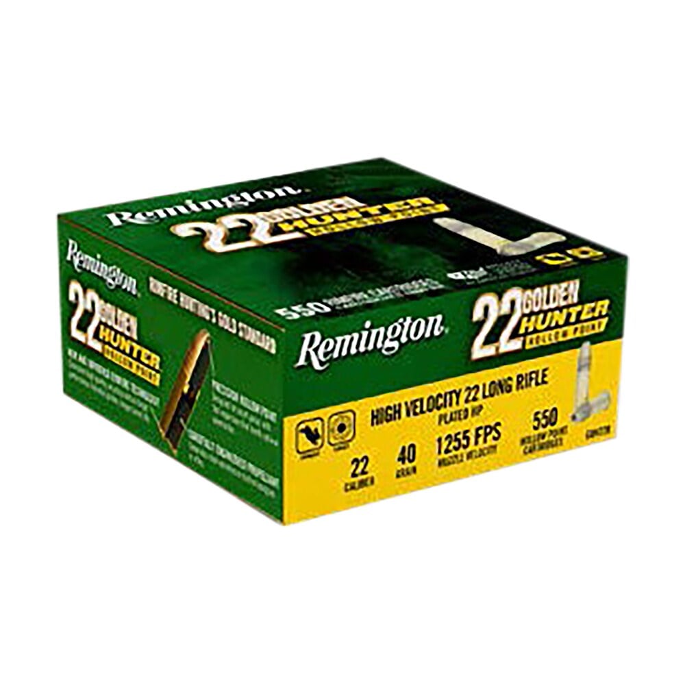 remington ammunition r21253 golden hunter 22lr 40gr plated hollow point 550 per box/12 case Remington Ammunition R21253 Golden Hunter 22LR 40gr Plated Hollow Point 550 Per Box/12 Case Sports South item 162297