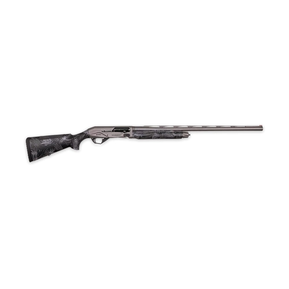 weatherby xst1228smg sorix full size 12 gauge semi auto 3.50" 2+1 28" gray cerakote vent rib barrel & drilled & tapped steel receiver, storm camo synthetic stock w/adj shim, ambidextrous Weatherby XST1228SMG Sorix Full Size 12 Gauge Semi-Auto 3.50" 2+1 28" Gray Cerakote Vent Rib Sports South item 162401