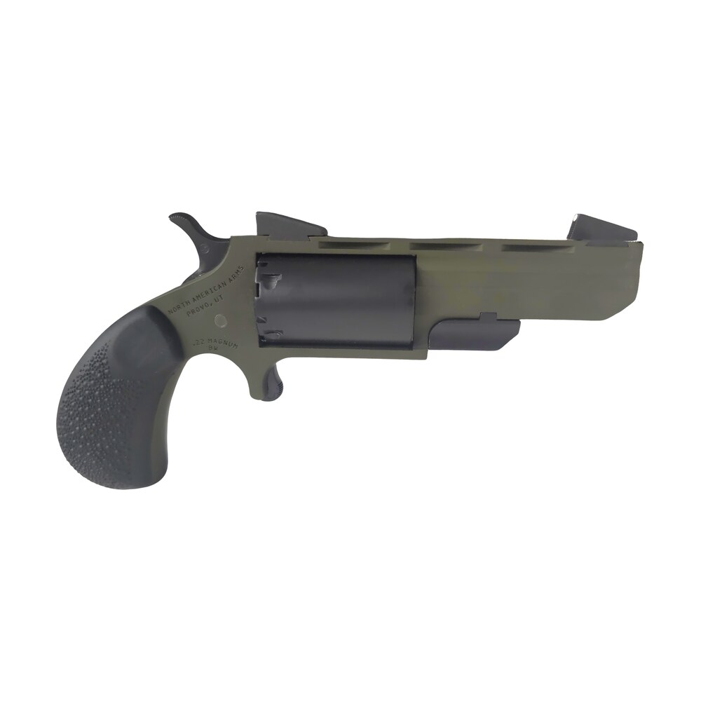 north american arms tghmb green huntsman 22 wmr 5 shot 2" od green cerakote heavy vent rib barrel, od green cerakote steel frame, matte black cylinder, black cobblestone rubber grip, exposed hammer North American Arms TGHMB Green Huntsman 22 WMR 5 Shot 2" OD Green Cerakote Heavy Vent Rib Sports South item 163129