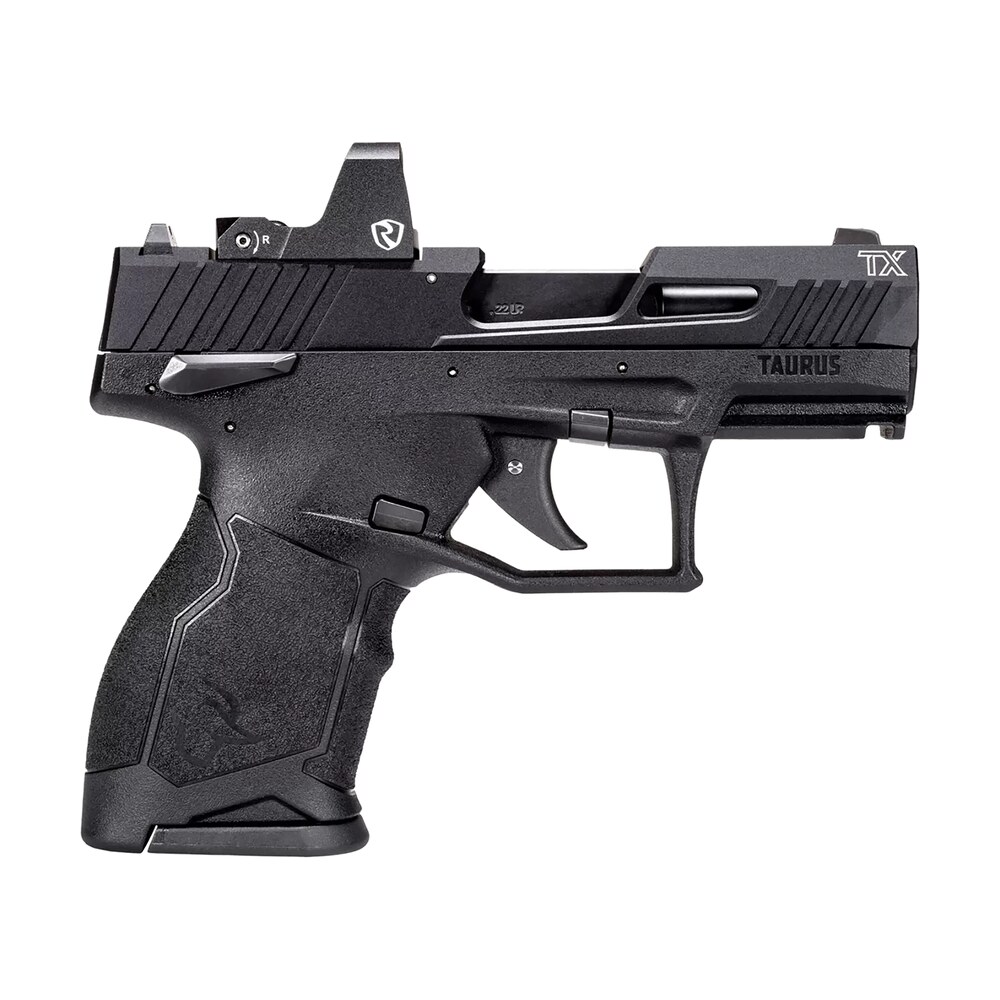 taurus 1tx22131ri tx22c w/optic compact frame 22 lr 13+1 sao 3.60" matte black steel threaded barrel, black anodized optic ready/serrated slide, black polymer frame w/picatinny rail, riton red dot Taurus 1TX22131RI TX22C Sports South item 163652