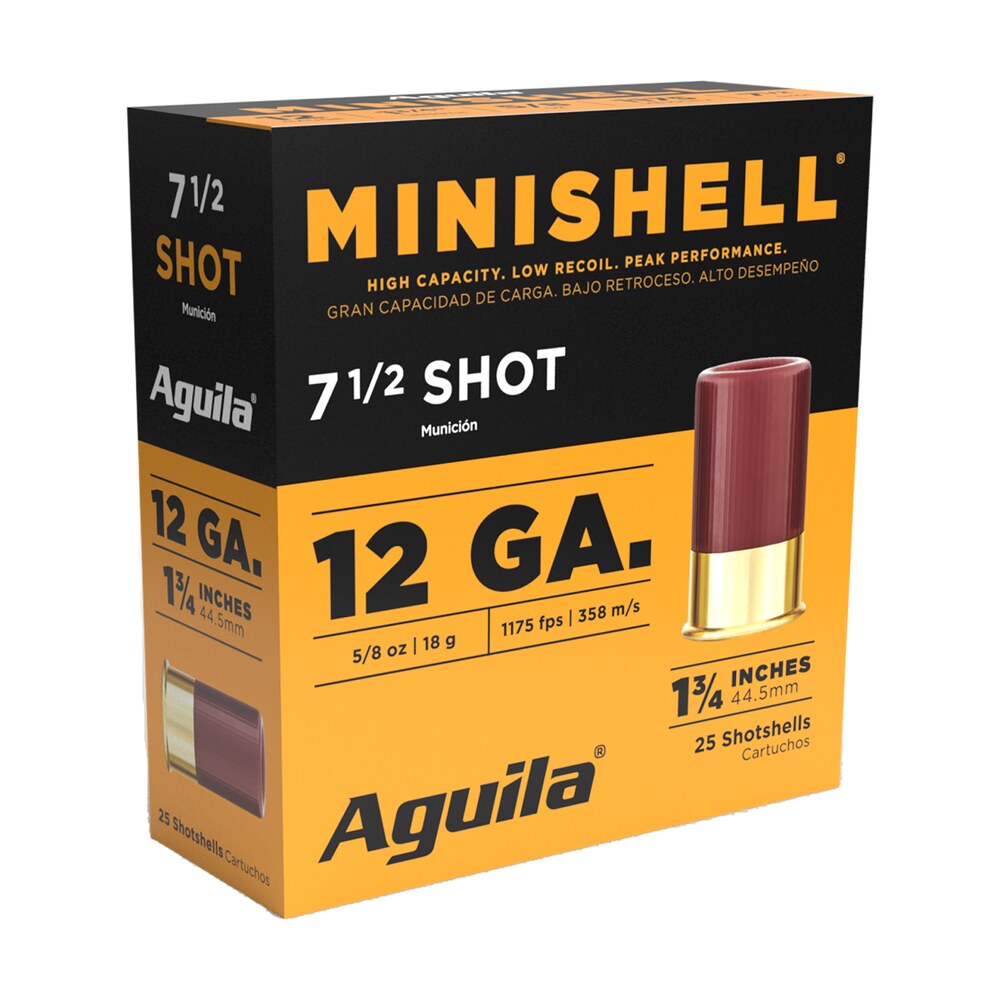 aguila 1chb1387 minishell 12gauge 1.75" 5/8oz 7.5shot 25 per box/10 case Aguila 1CHB1387 Minishell 12Gauge 1.75" 5/8oz 7.5Shot 25 Per Box/10 Case Sports South item 163924