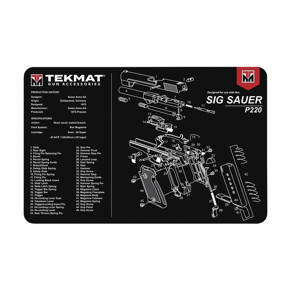 tekmat tekr17sigp220 sig sauer p220 cleaning mat black/white rubber 11"x17" sig sauer p220 parts diagram TekMat TEKR17SIGP220 Sig Sauer P220 Cleaning Mat Black/White Rubber 11"x17" Sig Sauer P220 Sports South item 163976