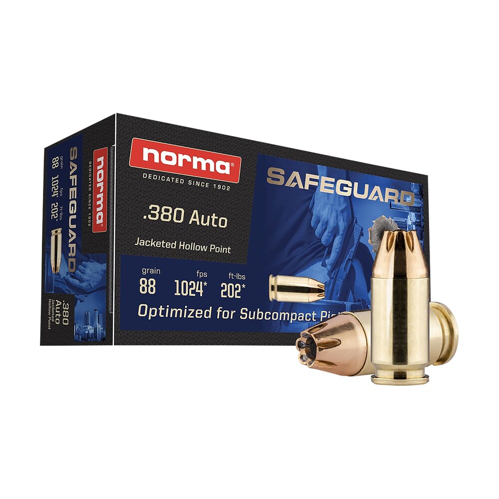 norma ammunition 803807680 safeguard 380acp 88gr jacketed hollow point 50 per box/20 case Norma Ammunition 803807680 Safeguard 380ACP 88gr Jacketed Hollow Point 50 Per Box/20 Case Sports South item 164638