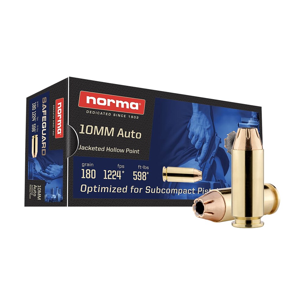 norma ammunition 801109265 10mm 180gr jacketed hollow point 50 per box/20 case Norma Ammunition 801109265 10mm 180gr Jacketed Hollow Point 50 Per Box/20 Case Sports South item 164639
