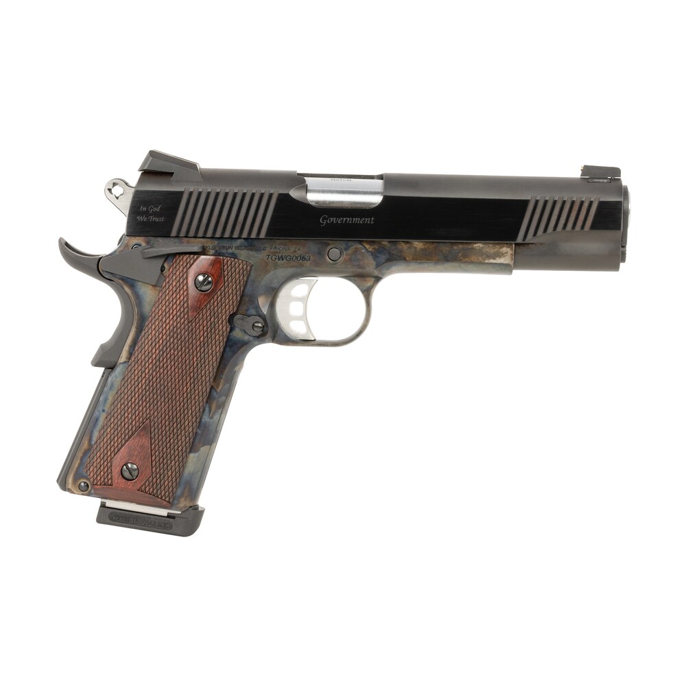 tyler gun works tgwgvcc45 custom 1911 government full size frame 45 acp 7+1 5" stainless match grade barrel, blued serrated steel slide, color case steel frame w/beavertail, walnut grip Tyler Gun Works TGWGVCC45 Custom 1911 Government Full Size Frame 45 ACP 7+1 5" Stainless Match Sports South item 164677