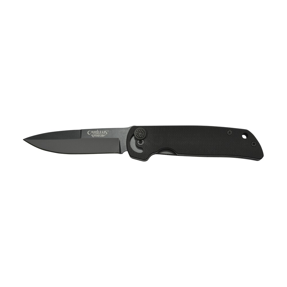 camillus 19637 cuda mini 3" folding drop point plain black carbonitride titanium aus 8a ss blade, black textured g10 handle Camillus 19637 Cuda Mini 3" Folding Drop Point Plain Black Carbonitride Titanium AUS-8A SS Sports South item 164753