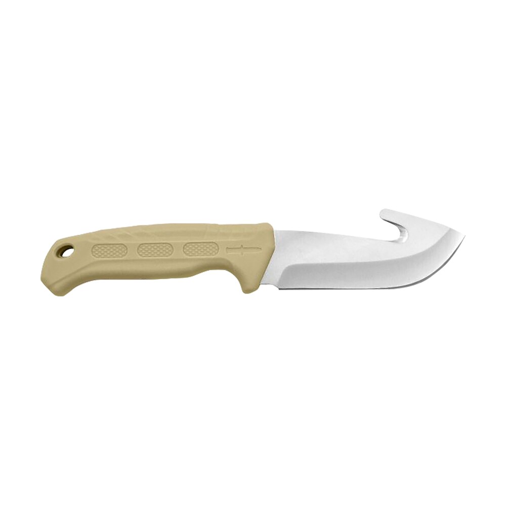 camillus 19156 roto 4" fixed drop point/gut hook plain satin 420 steel titanium bonded blade, tan pp/tpr handle Camillus 19156 Roto 4" Fixed Drop Point/Gut Hook Plain Satin 420 Steel Titanium Bonded Blade, Sports South item 164758