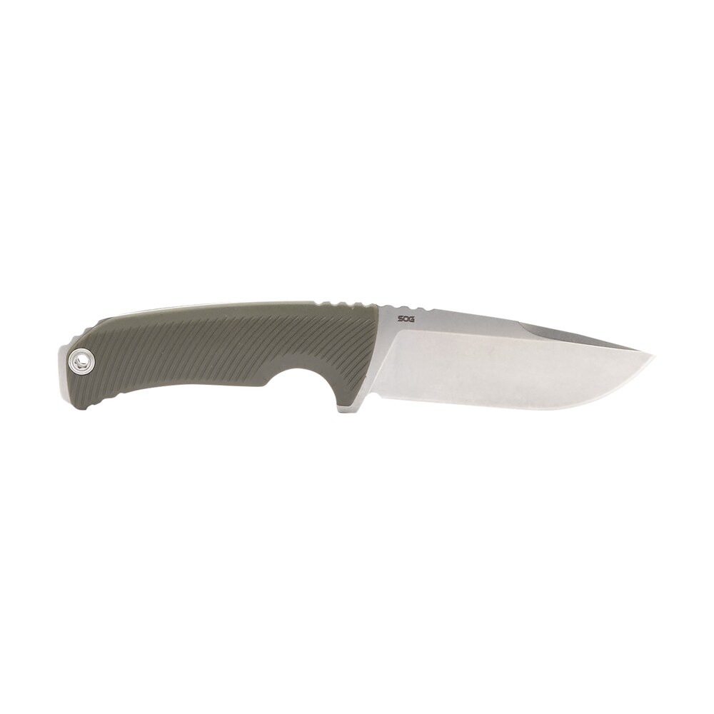 s.o.g sog17060143 tellus fx 4.20" fixed clip point plain stonewashed cryo 440c ss blade, olive drab textured grn handle, blister pkg S.O.G SOG17060143 Tellus FX 4.20" Fixed Clip Point Plain Stonewashed Cryo 440C SS Blade, Olive Sports South item 164824