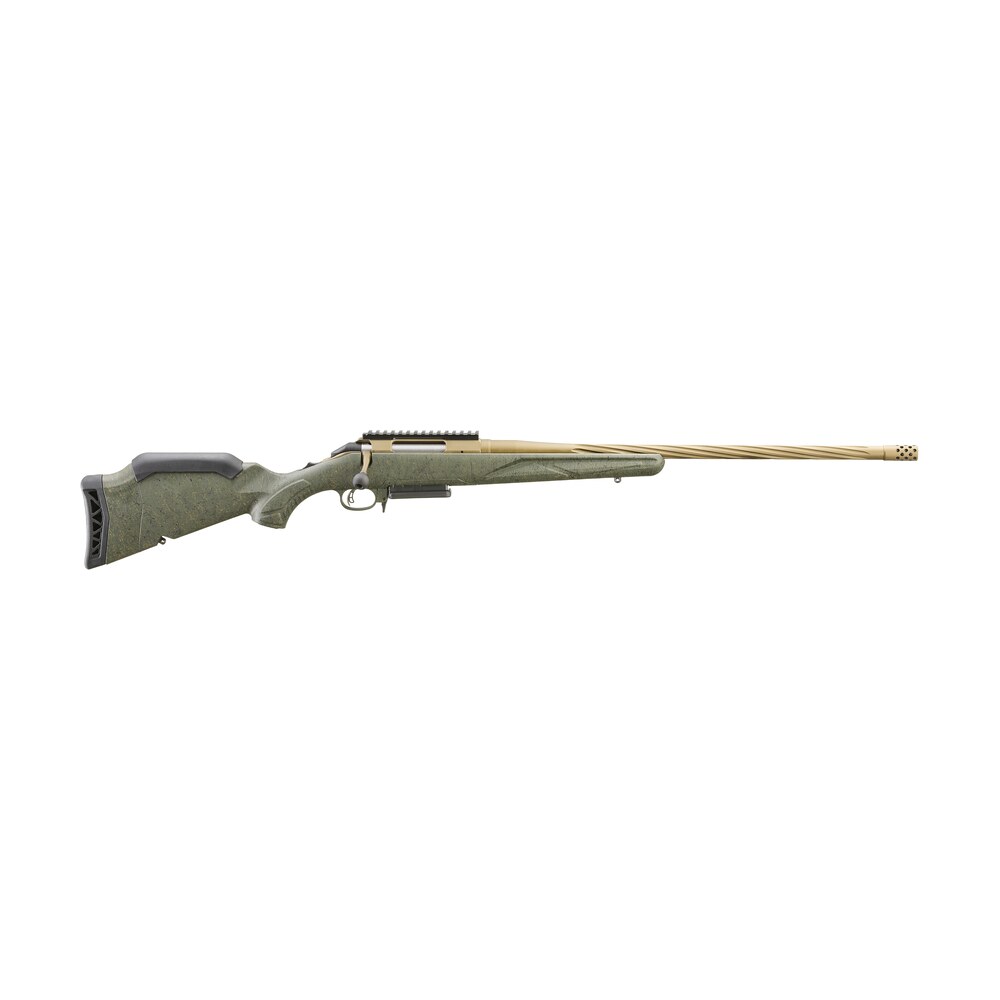 ruger 46934 american ii predator full size 6mm creedmoor 3+1 22" burnt bronze cerakote spiral fluted threaded barrel & alloy steel receiver w/picatinny rail, green splatter adj lop synthetic stock Ruger 46934 American II Predator Full Size 6mm Creedmoor 3+1 22" Burnt Bronze Cerakote Spiral Sports South item 164963