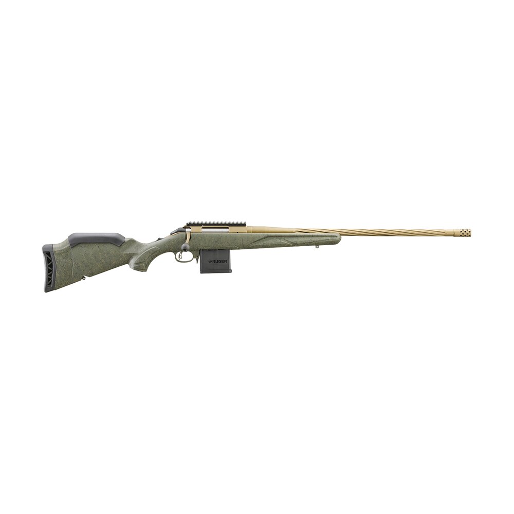 ruger 46941 american ii predator full size 6mm arc 10+1 22" burnt bronze cerakote spiral fluted threaded barrel & alloy steel receiver w/picatinny rail, green splatter adj lop synthetic stock Ruger 46941 American II Predator Full Size 6mm ARC 10+1 22" Burnt Bronze Cerakote Spiral Fluted Sports South item 164970