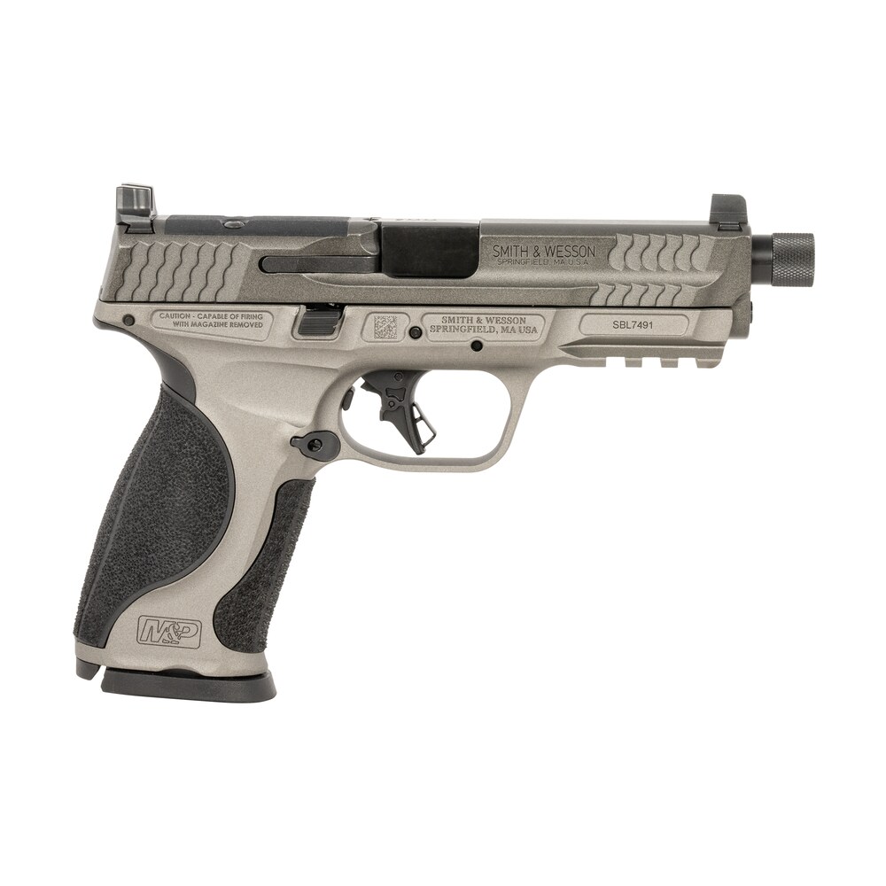 smith & wesson 14162 m&p m2.0 full size frame 9mm luger 17+1, 4.63" black threaded barrel, gray optic cut/serrated steel slide, gray aluminum frame w/picatinny rail, black polymer grip Smith & Wesson 14162 M&P M2.0 Full Size Frame 9mm Luger 17+1, 4.63" Black Threaded Sports South item 165780