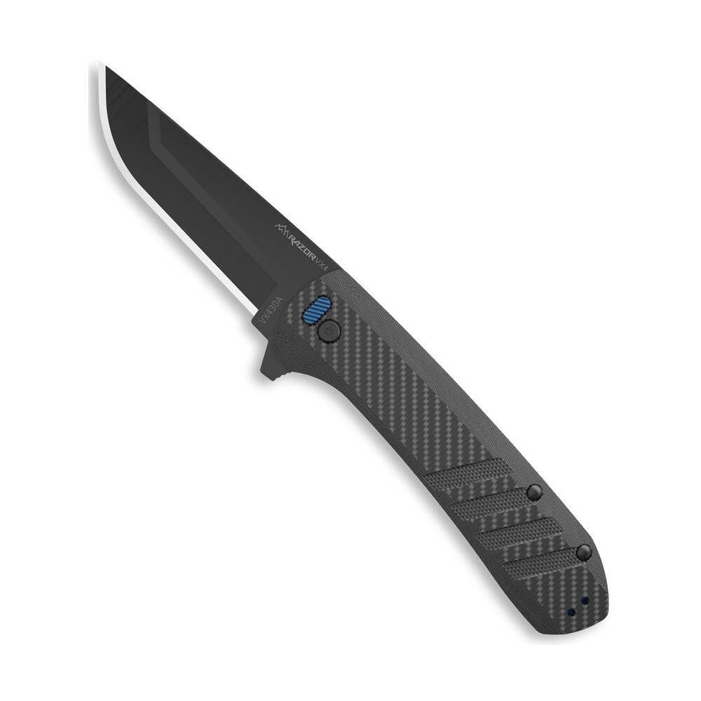 outdoor edge vx430a razor vx4 edc 3" folding drop point plain black oxide 420j2 ss blade, black textured carbon fiber/g10 handle Outdoor Edge VX430A Razor VX4 EDC 3" Folding Drop Point Plain Black Oxide 420J2 SS Blade, Black Sports South item 166090