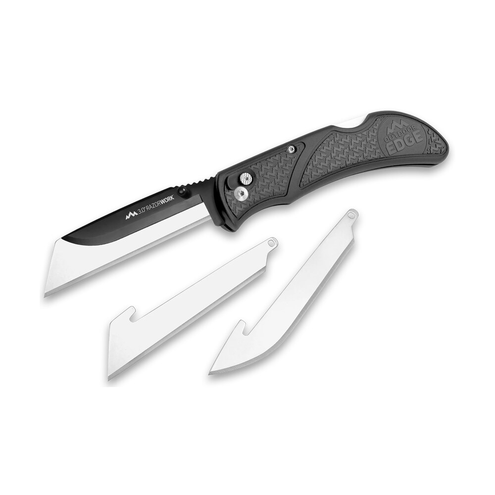 outdoor edge rw3060c razorwork 3" folding drop point/utility plain/gut hook black satin 420j2 ss blade, gray nonslip gray grivory w/tpr inserts handle Outdoor Edge RW3060C RazorWork 3" Folding Drop Point/Utility Plain/Gut Hook Black Satin 420J2 Sports South item 166097