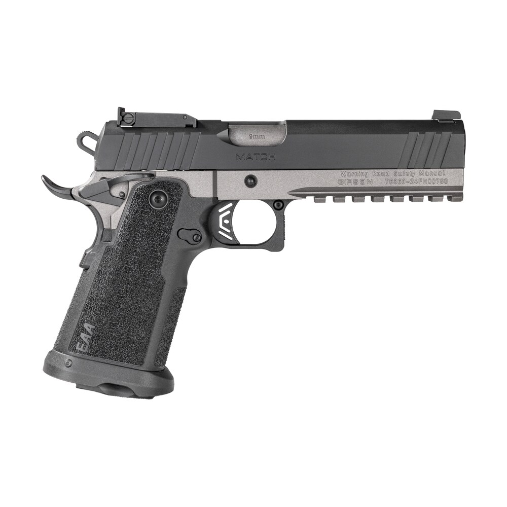 girsan 395029 witness2311 9mm luger 20+1 5" black steel barrel, black serrated steel slide, black polymer frame w/beavertail & picatinny rail, black checkered polymer grip, ambidextrous Girsan 395029 Witness2311 9mm Luger 20+1 5" Black Steel Sports South item 166182
