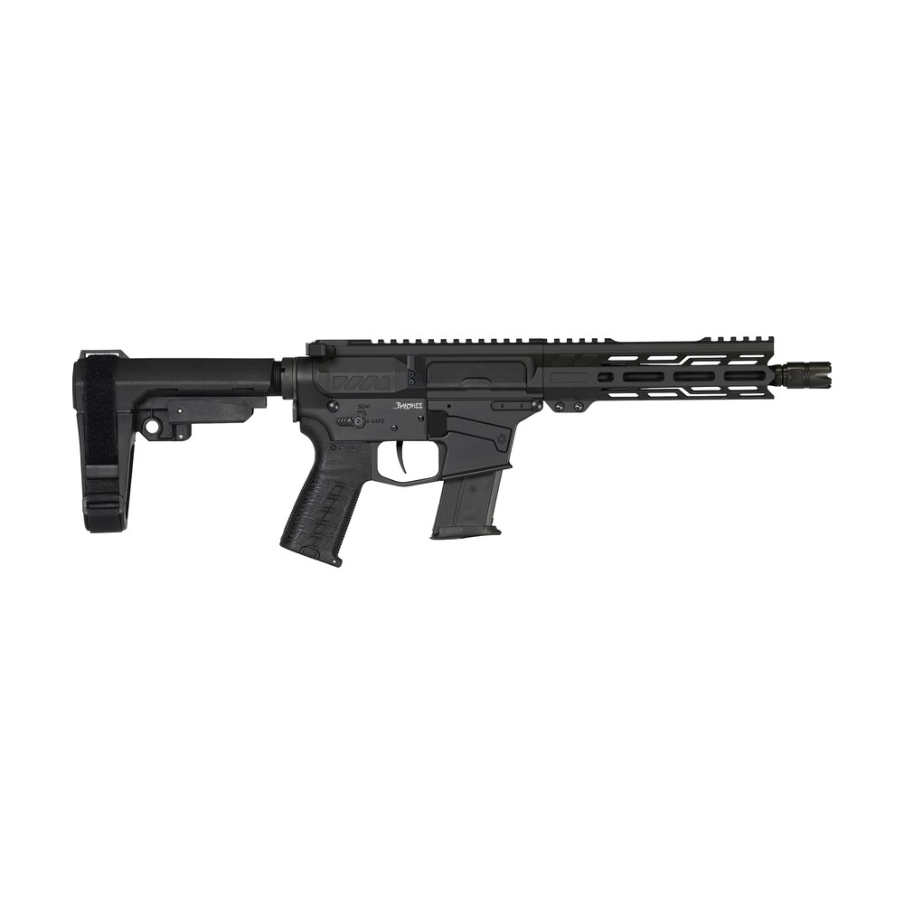 cmmg 57a340fab banshee mk57 5.7x28mm 20+1 8" black nitride medium taper threaded barrel, eml 7" m lok handguards, black armor cerakote aluminum picatinny rail receiver, cmmg zeroed grips CMMG 57A340FAB Banshee MK57 5.7x28mm 20+1 8" Black Nitride Medium Taper Threaded Sports South item 166435