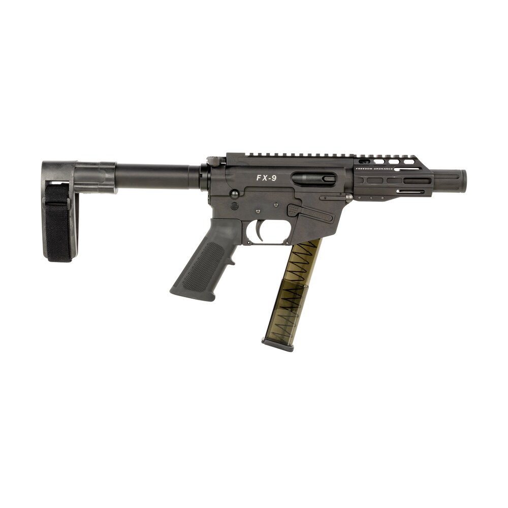 freedom ordnance fx9p4sbm fx 9 9mm luger 31+1 4" black nitride steel barrel, m lok handguards, black anodized aluminum picatinny rail receiver, black sb mini brace, ar15 grip FREEDOM ORDNANCE FX9P4SBM FX-9 9mm Luger 31+1 4" Black Nitride Steel Sports South item 166516