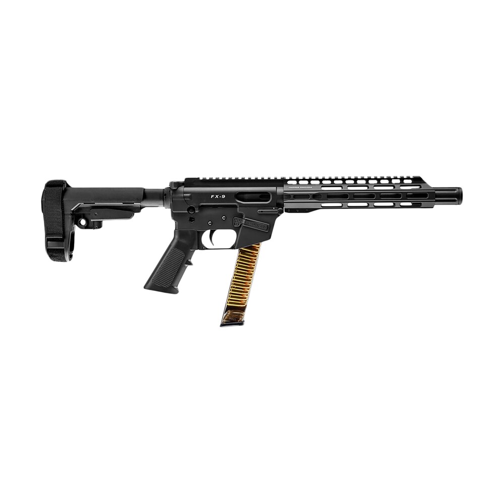 freedom ordnance fx9p10s fx 9 9mm luger 31+1 10" black nitride steel barrel, m lok handguards, black anodized aluminum picatinny rail receiver, black sba3 brace, ar15 grips, right hand FREEDOM ORDNANCE FX9P10S FX-9 9mm Luger 31+1 10" Black Nitride Steel Sports South item 166517
