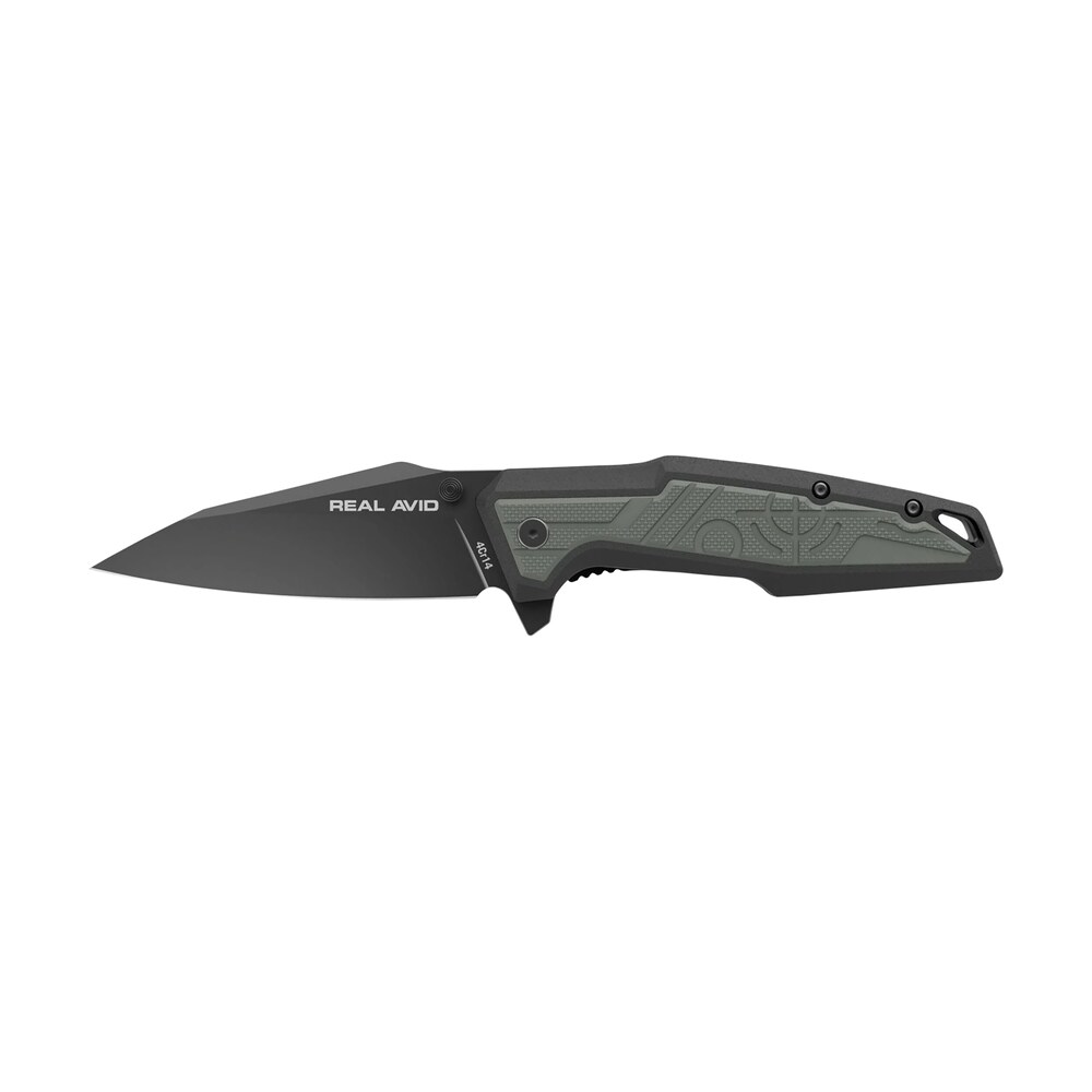 real avid avrav1 rav 1 3.25" folding modified clip point plain black oxide 4cr14 blade, grip plates gfn handle, clamshell pkg Real Avid AVRAV1 RAV-1 3.25" Folding Modified Clip Point Plain Black Oxide 4Cr14 Blade, Grip Sports South item 166646