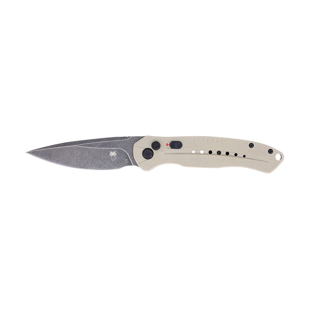 cobratec knives tandiabloauto diablo 3.50" folding black stonewashed d2 steel blade, 4.75" tan textured g10 scales handle CobraTec Knives TANDIABLOAUTO Diablo 3.50" Folding Black Stonewashed D2 Steel Blade, 4.75" Tan Sports South item 167298