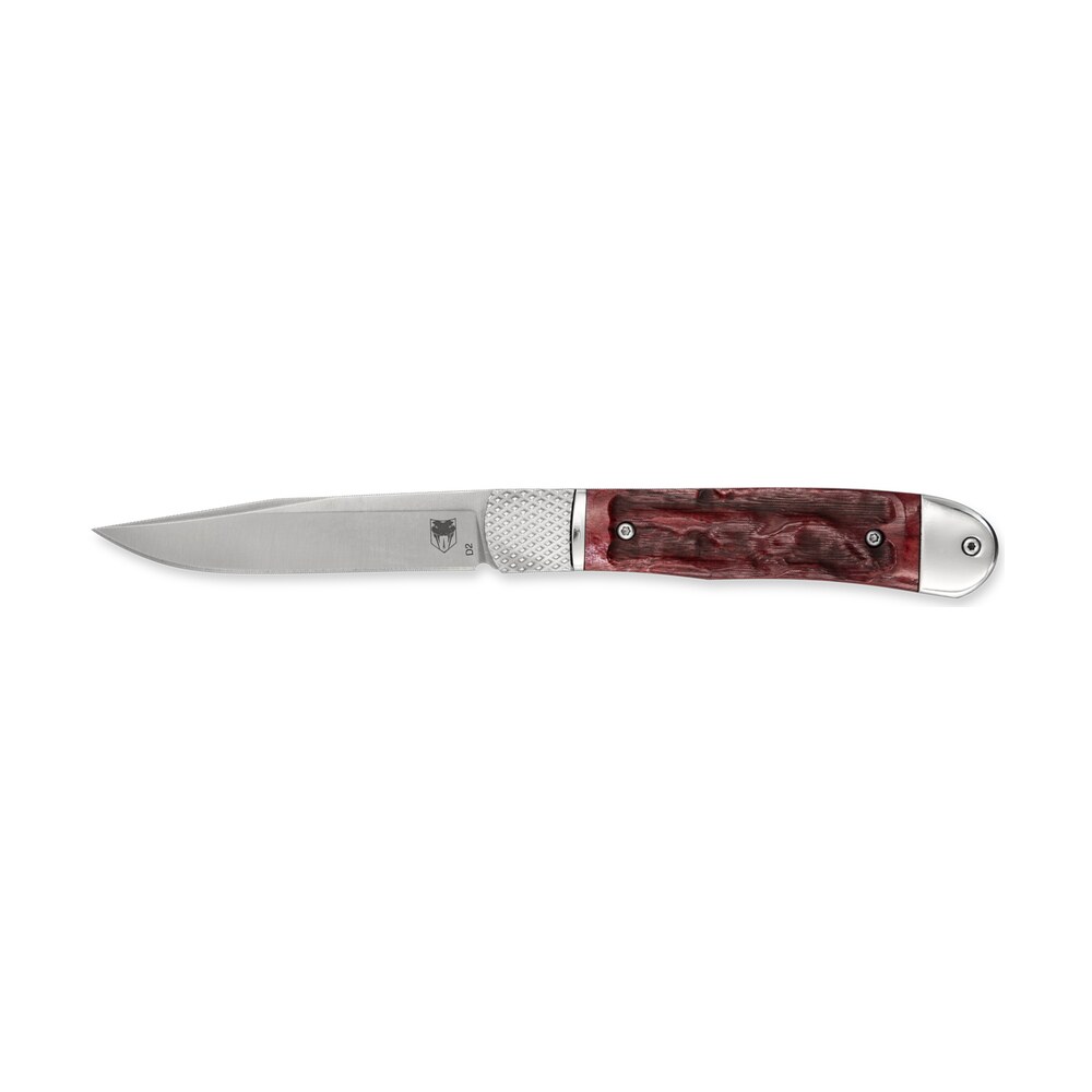 cobratec knives ctthrred trapper hidden release 3.12" flip open drop point plain satin d2 steel blade, 4.25" red textured bone handle CobraTec Knives CTTHRRED Trapper Hidden Release 3.12" Flip Open Drop Point Plain Satin D2 Steel Sports South item 167315