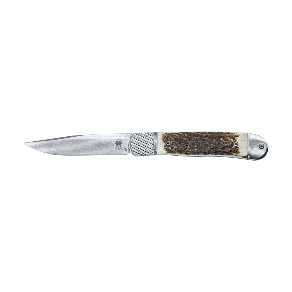 cobratec knives ctthrstg trapper hidden release 3.12" flip open drop point plain satin d2 steel blade, 4.25" stag scales handle CobraTec Knives CTTHRSTG Trapper Hidden Release 3.12" Flip Open Drop Point Plain Satin D2 Steel Sports South item 167316