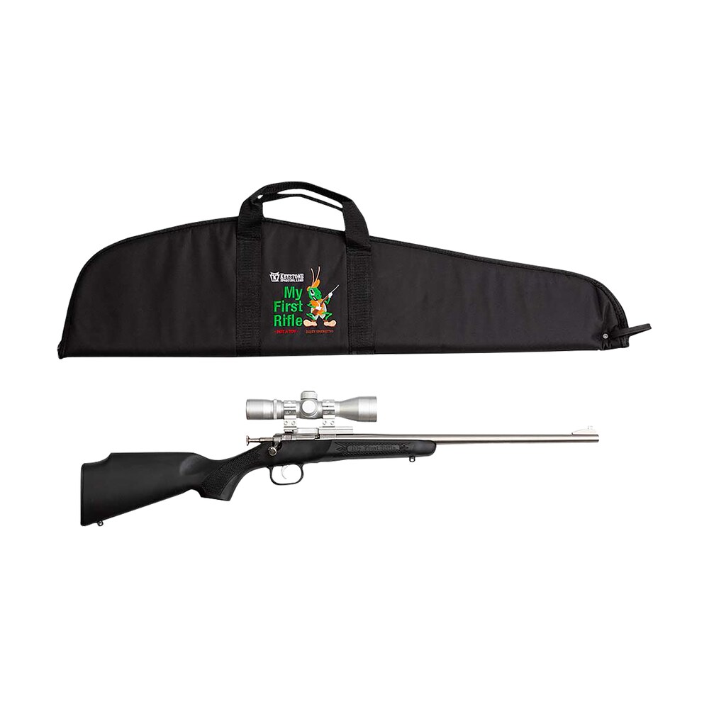 crickett ksa2245bsc my first rifle package 22 s/l/lr single shot 16.10" stainless steel barrel & receiver, black synthetic fixed stock, 4x32 scope Crickett KSA2245BSC My First Rifle Package 22 S/L/LR Single Shot 16.10" Stainless Steel Barrel Sports South item 167588