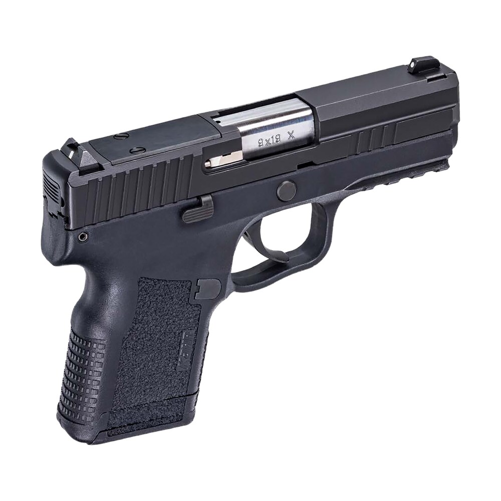 kahr arms kx9094rd10 x9 9mm luger 10+1 3.54" stainless steel barrel, blackened optic ready/serrated stainless steel slide, black polymer frame w/picatinny rail Kahr Arms KX9094RD10 X9 9mm Luger 10+1 3.54" Stainless Steel Sports South item 167703